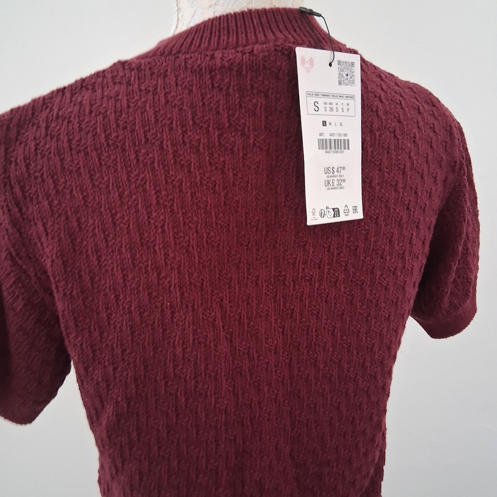 Zara Maroon Cardigan with Vibrant Blue Accents - Picture 3 of 6